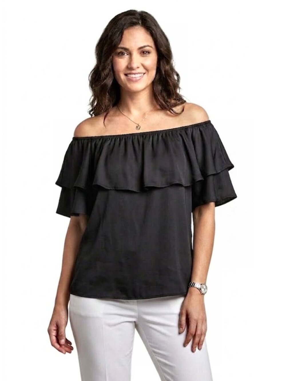 West Kei Ruffle Off-Shoulder Blouse, Black, Womens Size Small